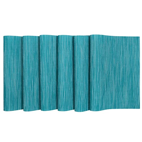 Woven Vinyl Placemats Set of 4, Heat Resistant Non-Slip Table Mats - Teal Blue