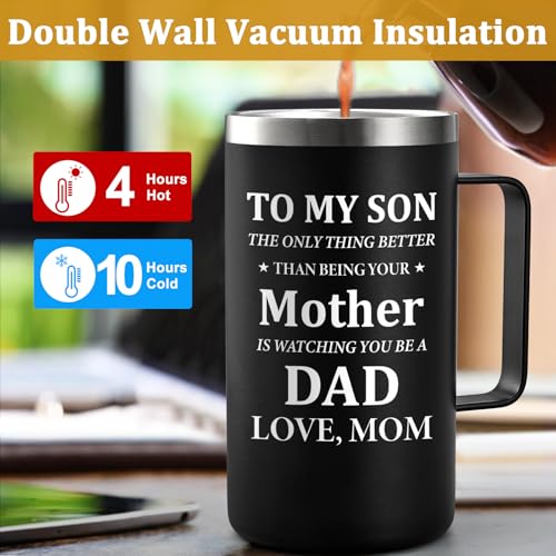 Lifecapido 20oz Insulated Coffee Mug with Keychain - Father's Day Gift for Son, Black