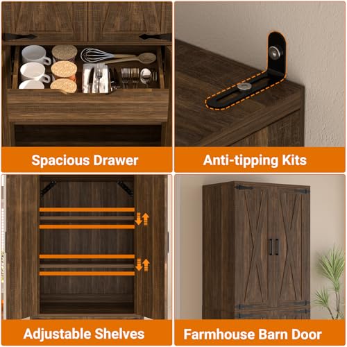 71" Tall Farmhouse Kitchen Pantry Cabinet with Barn Doors and Storage Drawer
