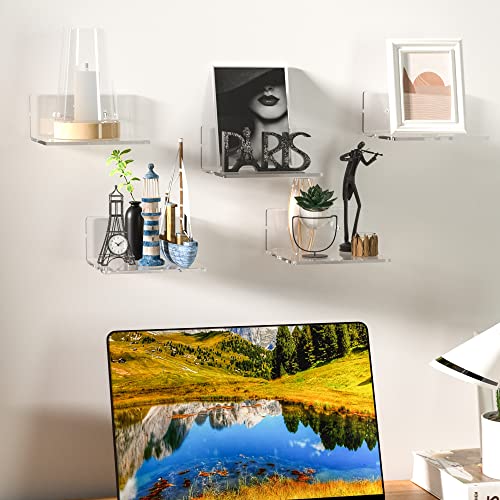 6-Inch Clear Acrylic Floating Wall Shelves - 2 Pack Heavy Duty Display Ledge