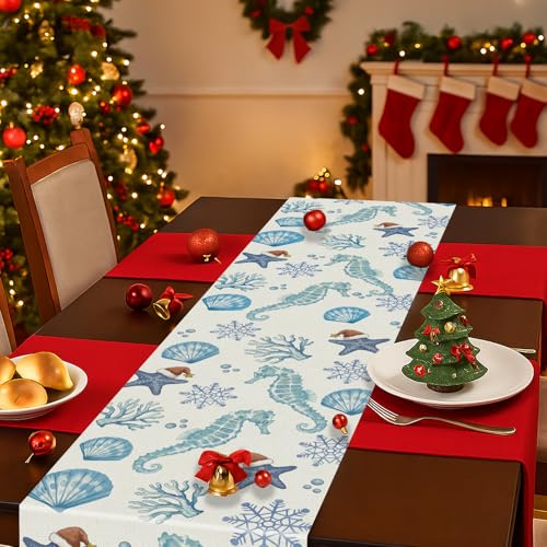 GPGHE 13 x 120 Inch Christmas Table Runner Coastal Seaho rse Starfish Decor