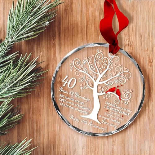 40th Wedding Anniversary Glass Ornament - Ruby Anniversary Keepsake Gift
