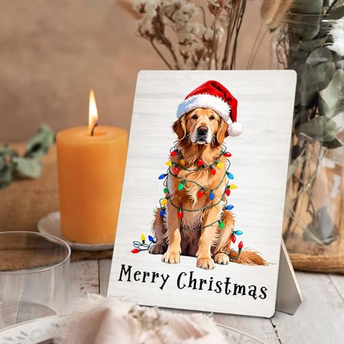Golden Retriever Christmas Decor with Santa Hat - 5x7 Inch Wooden Sign (Variation: Golden Retriever)