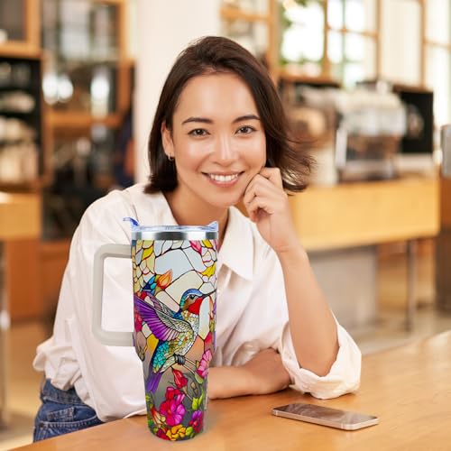 XAIVEZL Hummingbird Gifts 40 oz Tumbler with Handle, Straw & Leak Proof Lid – Unique Bird Design