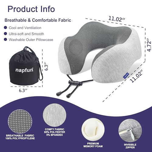 napfun Memory Foam Travel Neck Pillow for Airplane and Flight