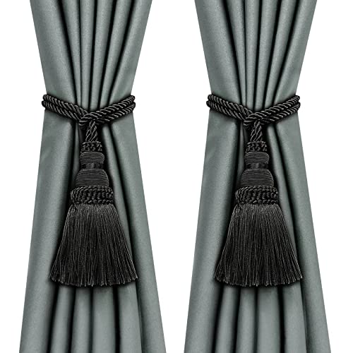 4-Pack Decorative Curtain Tie Backs with Tassels, 19.6-inch Black Rope