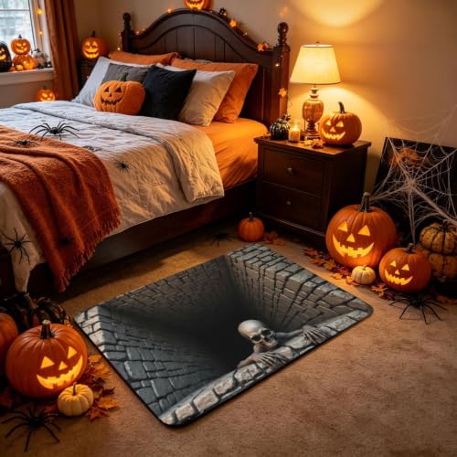 3D Halloween Ghost Skeleton Rug - Non-Slip Entryway Floor Mat 50x80cm