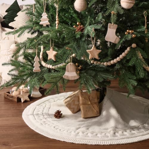 MelonBoat 36 Inch Knitted Christmas Tree Skirt - Cozy Neutral Holiday Decor