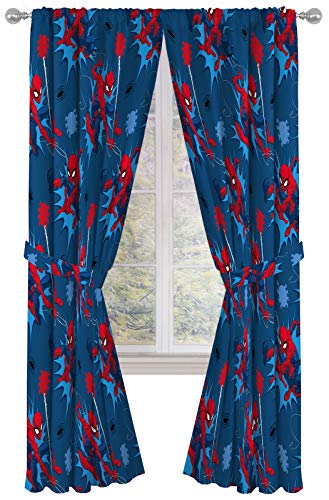 Kids Superhero Character Window Drapes - 84-Inch Curtain Set with Tiebacks