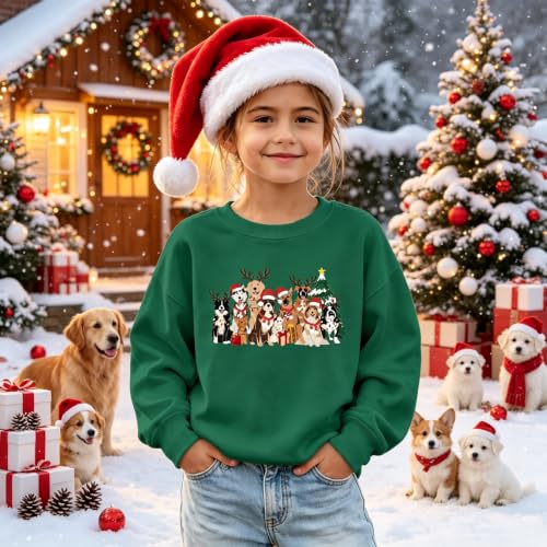 Kids Girls Christmas Dog Sweatshirt Green 11-12 Years - Dog Lover Shirt