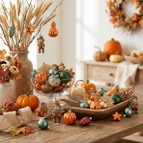 Shatterproof Fall Tree Ornaments Set - 70ct Orange Autumn Harvest Decor