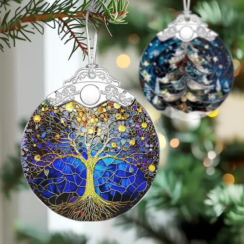Vibrant Tree of Life Stained Glass Ornament - Christmas Holiday Decor Gift