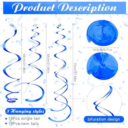 36 Pcs Blue Hanging Swirl Party Decorations - Blue Theme 55cm & 70cm, 2 Styles