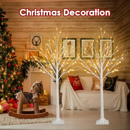 2 Pack 4FT Lighted Birch Tree Lights Christmas Decor Warm & Cool White