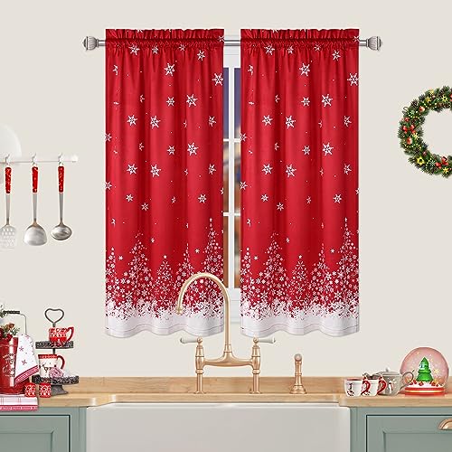 Garvee Snowflake Christmas Velvet Curtain Short 26x45 Inches - Pack of 2