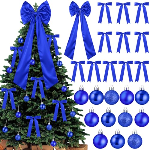 Gejoy Blue Bow 47" x 15.7" Christmas Tree Topper Bow Set with Ornaments
