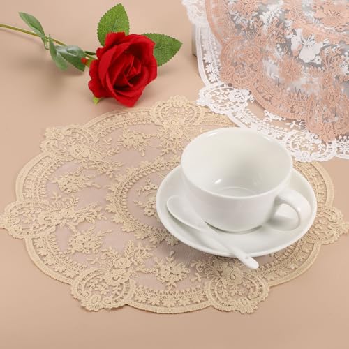 uxcell Apricot 2Pcs Retro Lace Placemats 13x13in French Crochet Doilies Coasters