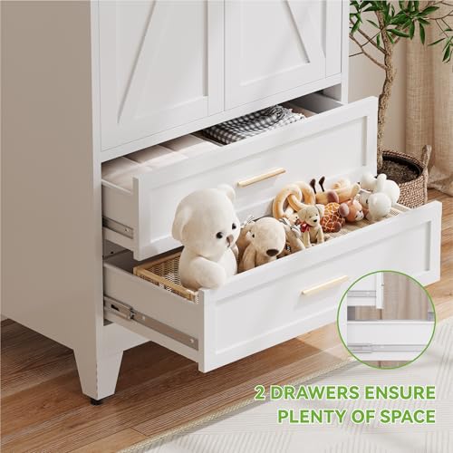 71-Inch Metal Wardrobe Armoire with Hanging Rod and 2 Drawers - White