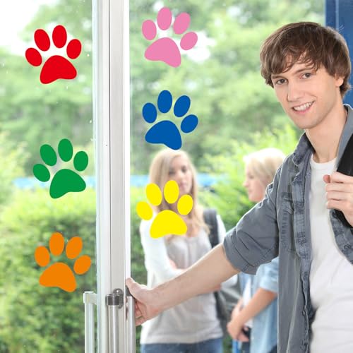 30 Pcs Large Colorful Paw Print Floor Decals, 7.5 Inch Vinyl Wall Clings