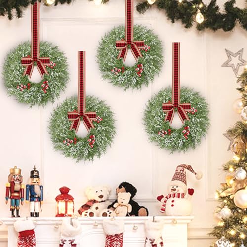 Waipfaru 18 Pcs Small Christmas Wreaths for Windows & Kitchen Cabinets, Holiday Decor - Red & Green