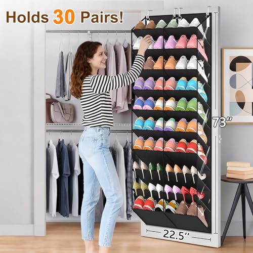 UVIAHOMI Over the Door Shoe Organizer 10-Tier Hanging Shoe Storage Clear Pockets