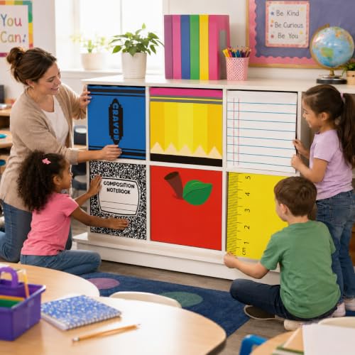 Self-Adhesive Classroom Shelf Curtains - 24 x 24.6 Inch Privacy Cabinet Covers