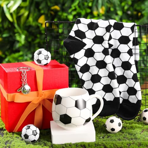 Soccer Gifts Set - Ceramic Mug, Crew Socks & Keychain for Soccer Fans - Christmas & Birthday Gift
