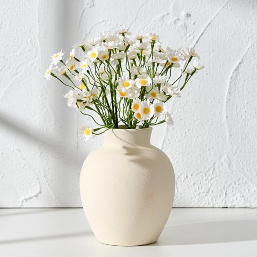 Speckled White Ceramic Table Vase - 5.7 Inch Modern Rustic Home Decor