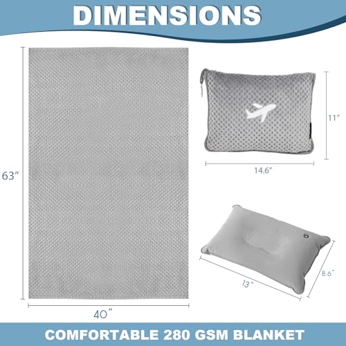 Travel Blanket Set with Inflatable Pillow & Carry Bag - Compact & Soft