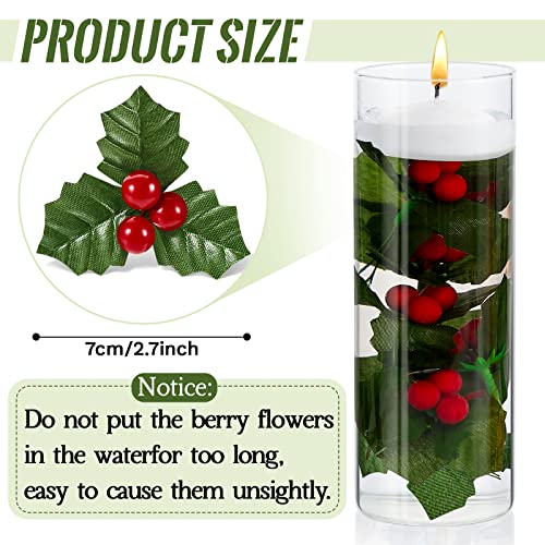 Artificial Christmas Holly Berry Stems with Green Leaves - 100 Pack