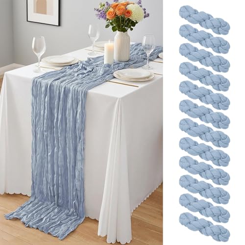 12 Pack Dusty Blue Cheesecloth Table Runners, 21.5 x 120 Inch Gauze Fabric