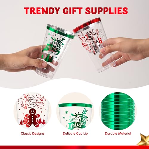 JOYIN 36 Pack Christmas Disposable Plastic Cups 16oz Red & Green Holiday Tableware