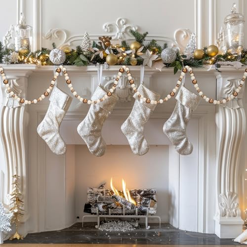 2 Pcs Christmas Wood Bead Garland - Gold & Wood Color (12ft)