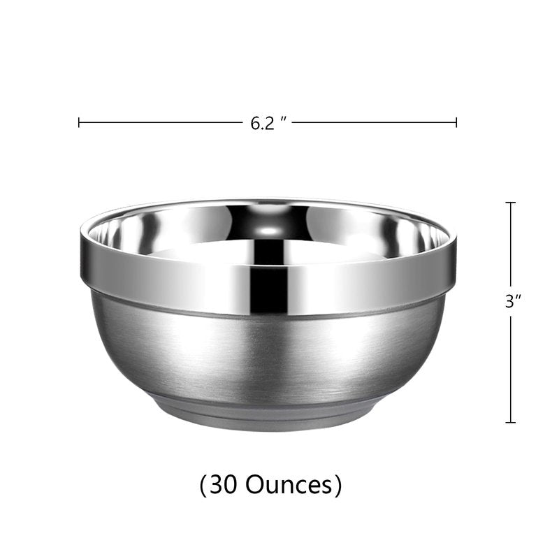 Yalin Set of 2 Heat Insulated Stainless Steel Bowls, SUS 304, Double Walled Multipurpose Metal Mixing Bowls, Perfect Snack Bowls for Serving Ice Cream or Hot Soup, Cereal, Noodles, Salad (30 oz)