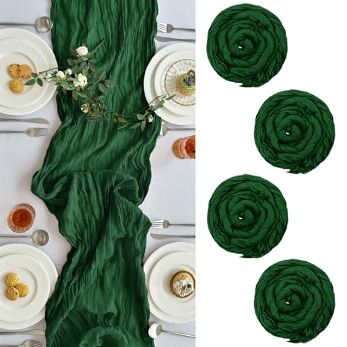 IVAPUPU 10FT Emerald Green Cheesecloth Table Runner - 4 Pack Fall & Christmas Decor