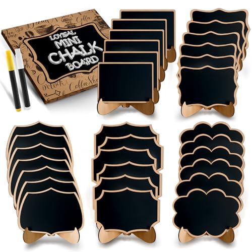 30-Pack Mini Chalkboard Signs with Stands, Assorted Shapes for Food Labels