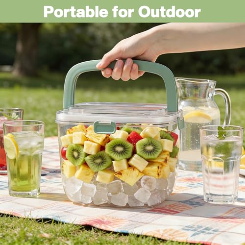 5L Clear Refrigerator Ice Cube Storage Bin with Lid & Tongs - Portable Plastic Ice Bucket for Freezer, Party & Camping