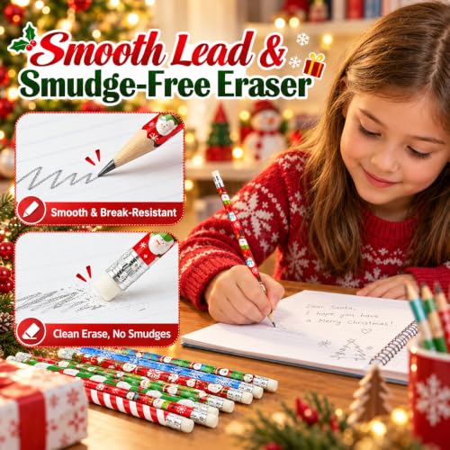 Kesote Christmas Pencils with Erasers – Pack of 36 Assorted Holiday Party Favors