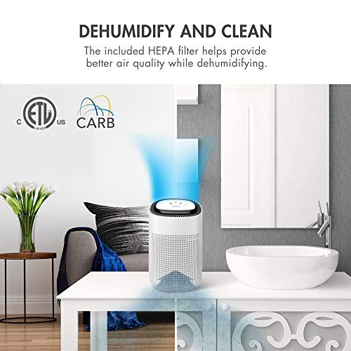Compact 1000ml Air Dehumidifier with True HEPA Air Purifier and Auto Shutoff