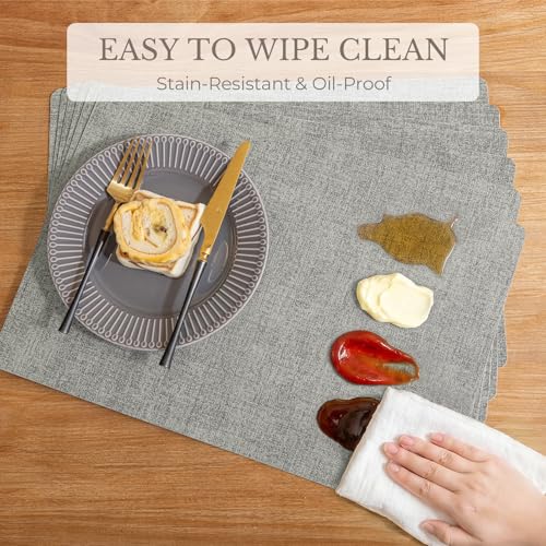 Faux Leather Placemats Set of 8, Waterproof Heat-Resistant Table Mats
