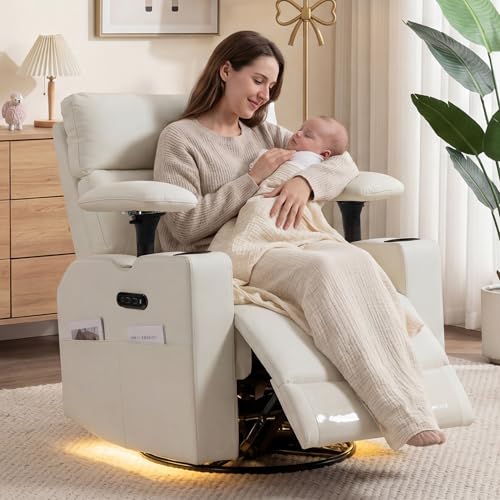 Power Nursery Glider Recliner with USB Port, Nightlight and Swivel Base