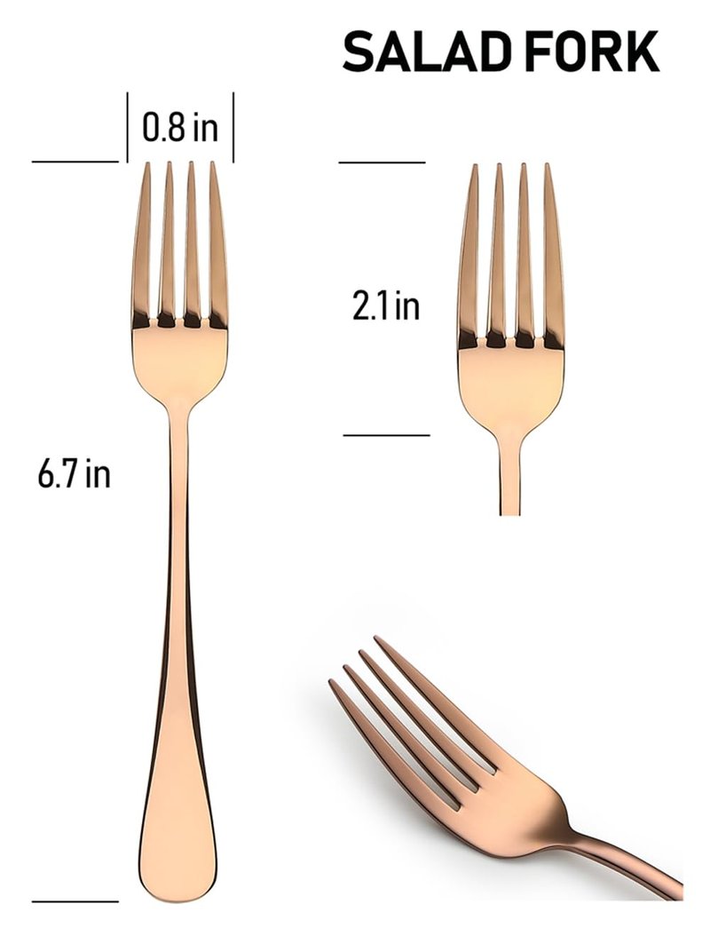 Rose Gold Salad Forks Set of 8, Stainless Steel Silverware Flatware Forks, Appetizer Dessert, 6.7 Inches, Mirror Finish and Dishwasher Safe