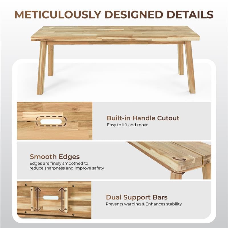 47-Inch Solid Acacia Wood Bench for Entryway, Dining, or Plant Stand