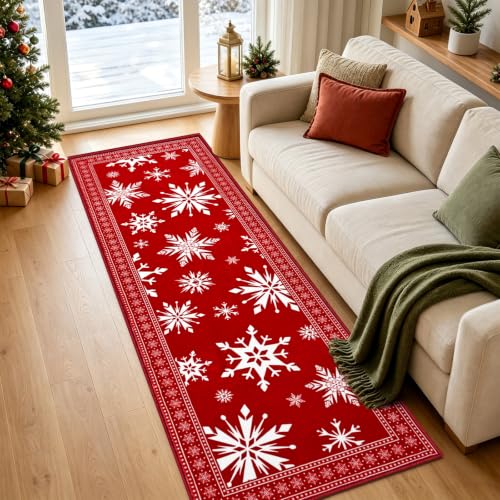 ASPMIZ Red 2x6 Christmas Snowflake Area Rug Runner Non-Slip Floor Mat