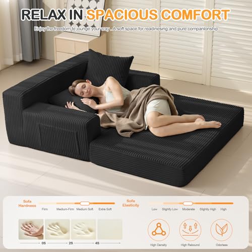 Convertible Corduroy Loveseat Sofa Bed, Folding Floor Sleeper Couch