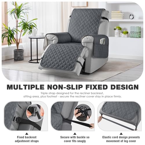 100% Waterproof Recliner Chair Cover with Leg Straps - Dark Gray
