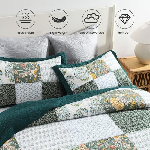Secgo California King Reversible Patchwork Quilt Set 120x110 Green Bedding