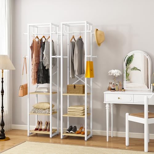 Industrial Freestanding Hall Tree with 3 Shelves and 8 Coat Hooks
