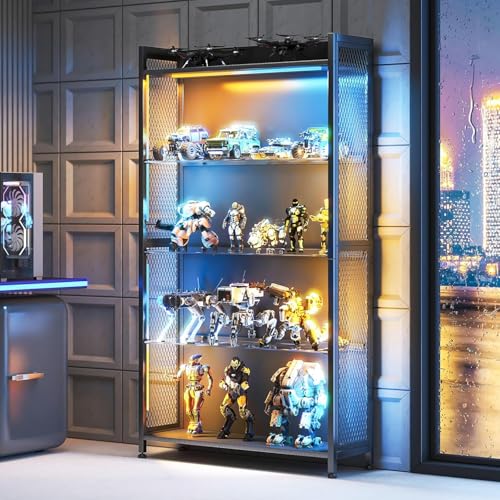 5-Tier RGB LED Display Cabinet with Glass Shelves & Metal Mesh