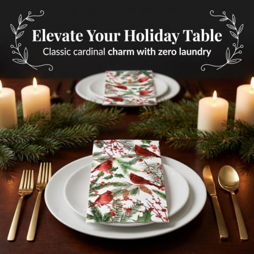 Christmas Cardinal Disposable Paper Napkins 100 Pack for Holiday Parties